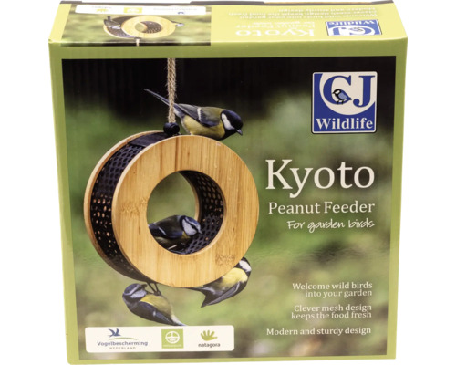 Mangeoire à cacahuètes Kyoto pour oiseaux du jardin de CJ Wildlife en bois et grillage métallique.