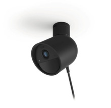Caméra de surveillance filaire Philips Hue Secure en noir pour montage mural ou au plafond.