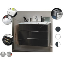 Meuble sous-vasque moderne en anthracite brillant avec vasque blanche et trois tiroirs, fabriqué en Allemagne.