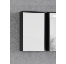 Moderner Bad-Seitenschrank zur Wandmontage mit weisser Front und dunklem Korpus.