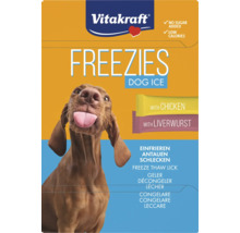Vitakraft Logo, Freezies Hundeeis mit Hühnchen und Leberwurst, ohne Zuckerzusatz, kalorienarm, zum Einfrieren.