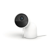 Caméra de surveillance filaire Philips Hue Secure blanche pour l'intérieur avec support.