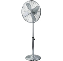 Metall-Standventilator mit verstellbarer Höhe und rundem Standfuß.