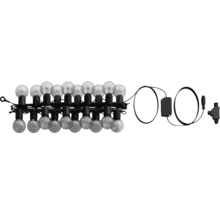 Guirlande lumineuse noire avec ampoules rondes transparentes et transformateur.