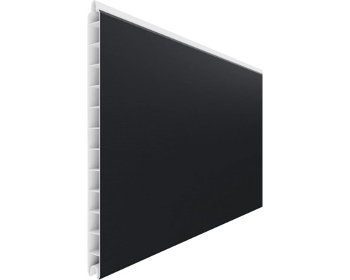 Lambris mural en plastique anthracite avec profilé à alvéoles.