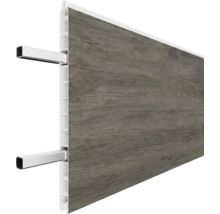 Panneau de clôture aspect bois avec profilé alvéolaire et deux profilés d'insertion en métal.