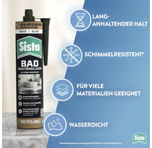 Sista Bad Silicone Sanitaire en cartouche, sans découpe, tenue longue durée, résistant aux moisissures, adapté à de nombreux matériaux, étanche.