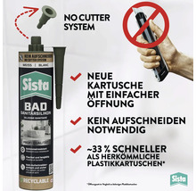 Cartouche de silicone sanitaire Sista Bad avec système No Cutter pour ouvrir sans couteau, environ 33 pour cent plus rapide.