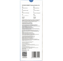 Rückseite der Flasche der ECOVACS WINBOT Reinigungslösung, 1 Liter, mit Inhaltsstoffen, Produktinformationen und Barcode.