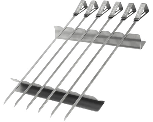 Six brochettes de barbecue en acier inoxydable avec Enders Logo et deux supports.
