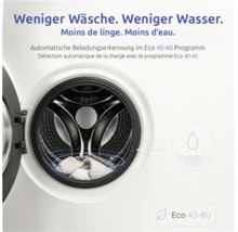 Automatische Beladungserkennung für reduzierten Wasserverbrauch im Eco 40 bis 60 Grad Waschprogramm.