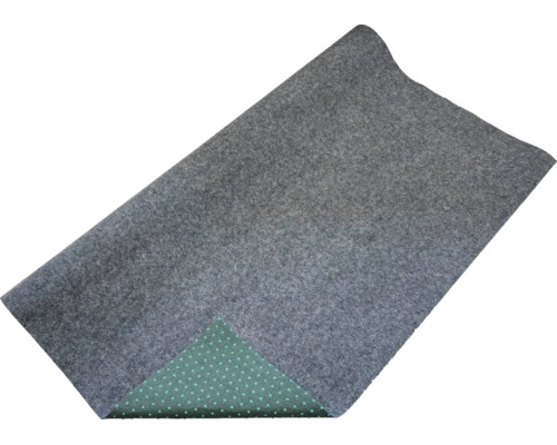 Tapis de protection en feutre gris avec envers antidérapant à picots verts.