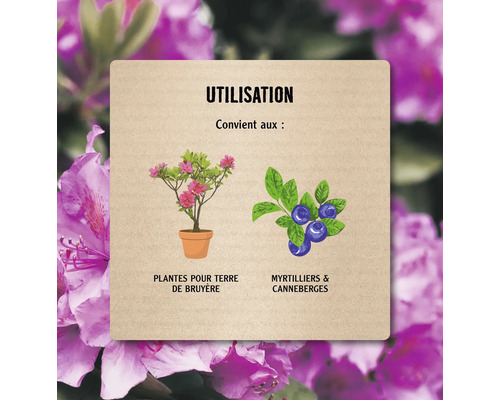 Utilisation : Convient aux plantes de terre de bruyère, aux myrtilles et aux canneberges.