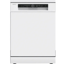 Lave-vaisselle Kibernetik blanc avec panneau de commande noir et écran numérique.