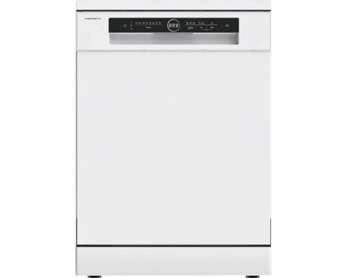 Lave-vaisselle Kibernetik blanc avec panneau de commande noir et écran numérique.
