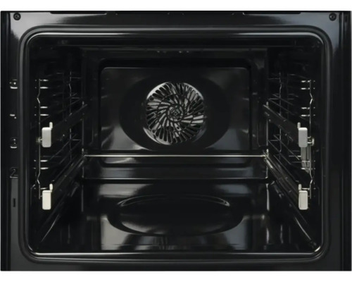 Vue intérieure d'un four avec ventilateur à convection, grilles latérales et rails télescopiques.