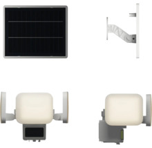 Solar-LED-Aussenstrahler Set mit Bewegungsmelder, separatem Solarpanel und Wandhalterung.