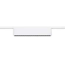 Weißes, rechteckiges LED-Schienenleuchten-Modul mit mehreren Einbaustrahlern.