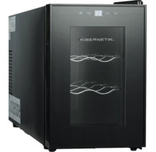 Kibernetik Weinkühlschrank mit Glastür, zwei Metallregalen und digitaler Temperaturanzeige.