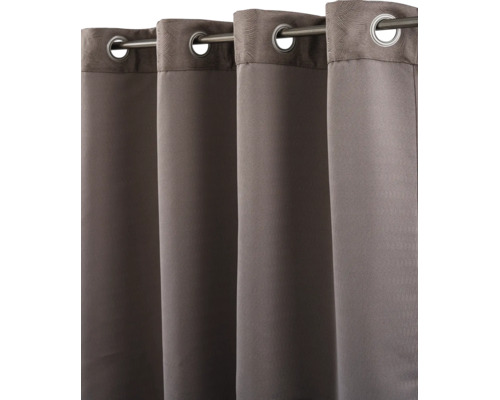 Rideau à oeillets anthracite avec oeillets métalliques sur une tringle à rideau.