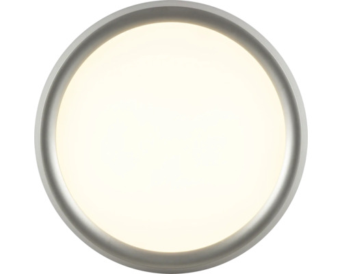 Plafonnier LED rond avec cadre fin et surface lumineuse uniforme.
