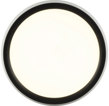 Plafonnier rond avec un cadre noir.