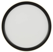 Plafonnier LED rond avec bord noir et diffuseur blanc.