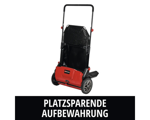 Scarificateur Einhell en position de rangement pliable pour un gain de place.