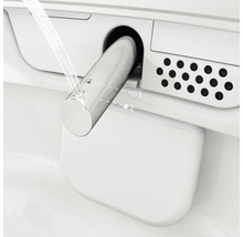 Vue détaillée d un bras de douche pour toilettes lavantes en métal avec jet d eau actif et positions de réglage marquées.