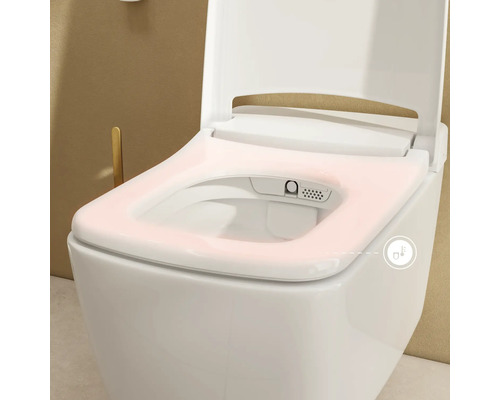 WC douche avec abattant ouvert et fonction de siège chauffant.