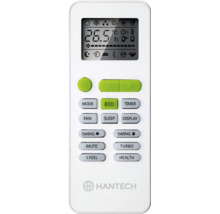 Télécommande Hantech pour climatiseurs avec écran numérique et touches pour le mode, la température et le ventilateur.