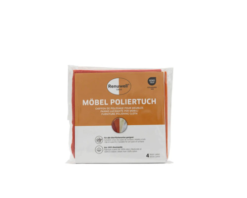 Chiffon de polissage pour meubles Renuwell, lot de 4 en 100 pour cent coton, pour toutes surfaces, textiles testés pour les substances nocives.