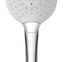 Douchette avec tête de douche et bouton-poussoir pour le changement de jet.