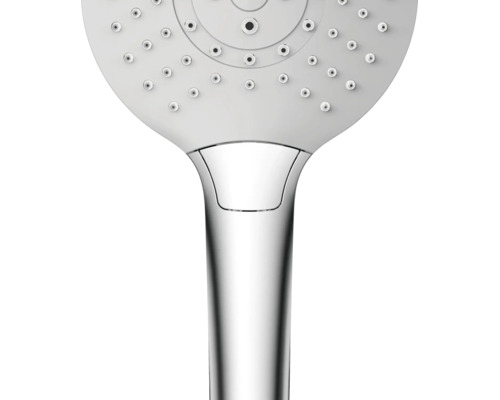 Douchette avec tête de douche et bouton-poussoir pour le changement de jet.