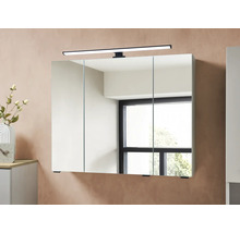 Armoire de toilette à trois portes pour la salle de bains avec un luminaire LED intégré noir.