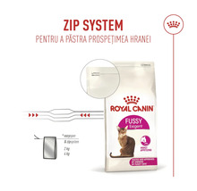 Aliment Royal Canin Fussy Exigent avec système de fermeture zip pour préserver la fraîcheur des croquettes.