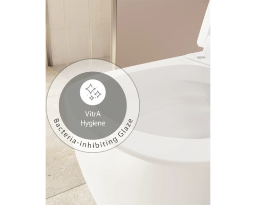 VitrA Dusch-WC Set V-Care Comfort Tiefspüler spülrandlos weiss glänzend mit VitrA Hygiene und VitrA Clean Beschichtung mit WC-Sitz 5674B403-6196