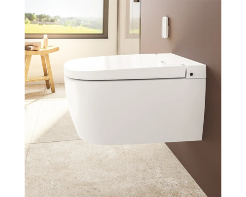VitrA Dusch-WC Set V-Care Comfort Tiefspüler spülrandlos weiss glänzend mit VitrA Hygiene und VitrA Clean Beschichtung mit WC-Sitz 5674B403-6196
