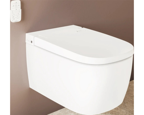 VitrA Dusch-WC Set V-Care Comfort Tiefspüler spülrandlos weiss glänzend mit VitrA Hygiene und VitrA Clean Beschichtung mit WC-Sitz 5674B403-6196