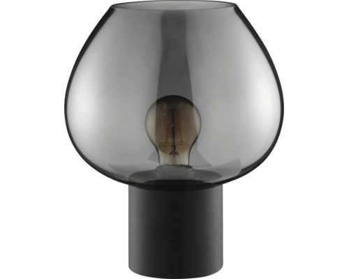 Lampe de table avec abat-jour en verre bombé et socle cylindrique en métal incluant ampoule