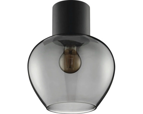 Plafonnier moderne avec abat jour en verre en forme de cloche et ampoule visible pour un éclairage élégant.
