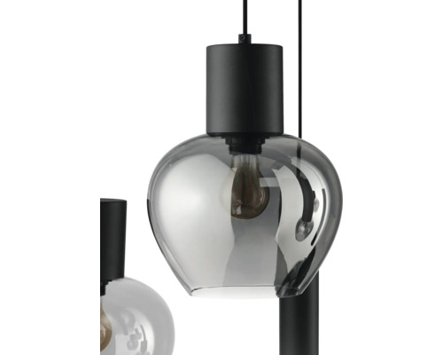 Suspension moderne avec abat-jour en verre fumé et fixation cylindrique