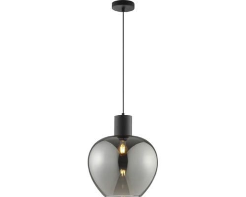 Suspension moderne avec un abat-jour en verre et une douille sur un câble pour montage au plafond.