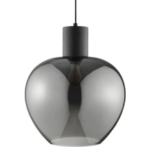 Suspension moderne avec abat-jour en verre bombé et douille sur un câble.
