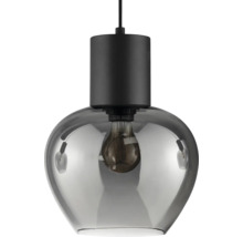 Suspension moderne avec un abat-jour en verre teinté et un support noir pour une ampoule avec culot E27