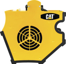 Gelber CAT Luftbeweger aus Kunststoff mit Caterpillar Logo.