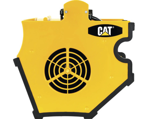 Gelber CAT Luftbeweger aus Kunststoff mit Caterpillar Logo.
