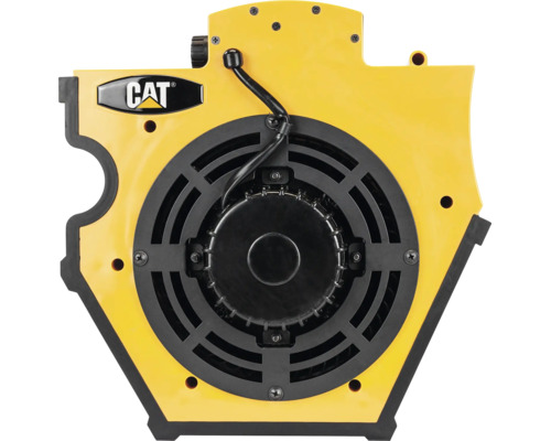 Gelbes CAT Gebläsegehäuse aus Kunststoff mit schwarzem Lüftungsgitter und CAT Logo.