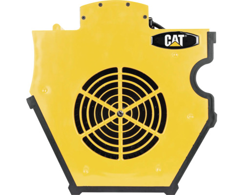 Industrielles Gebläse aus Kunststoff mit rundem Schutzgitter und CAT Logo.