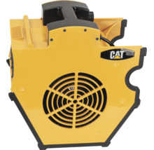 Caterpillar Baugebläse mit rundem Lüftungsgitter, Tragegriff und CAT Logo.